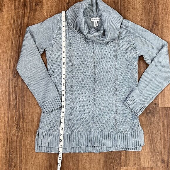 Calvin Klein Light Blue Turtleneck Cable Sweater Sz S - Picture 7 of 9